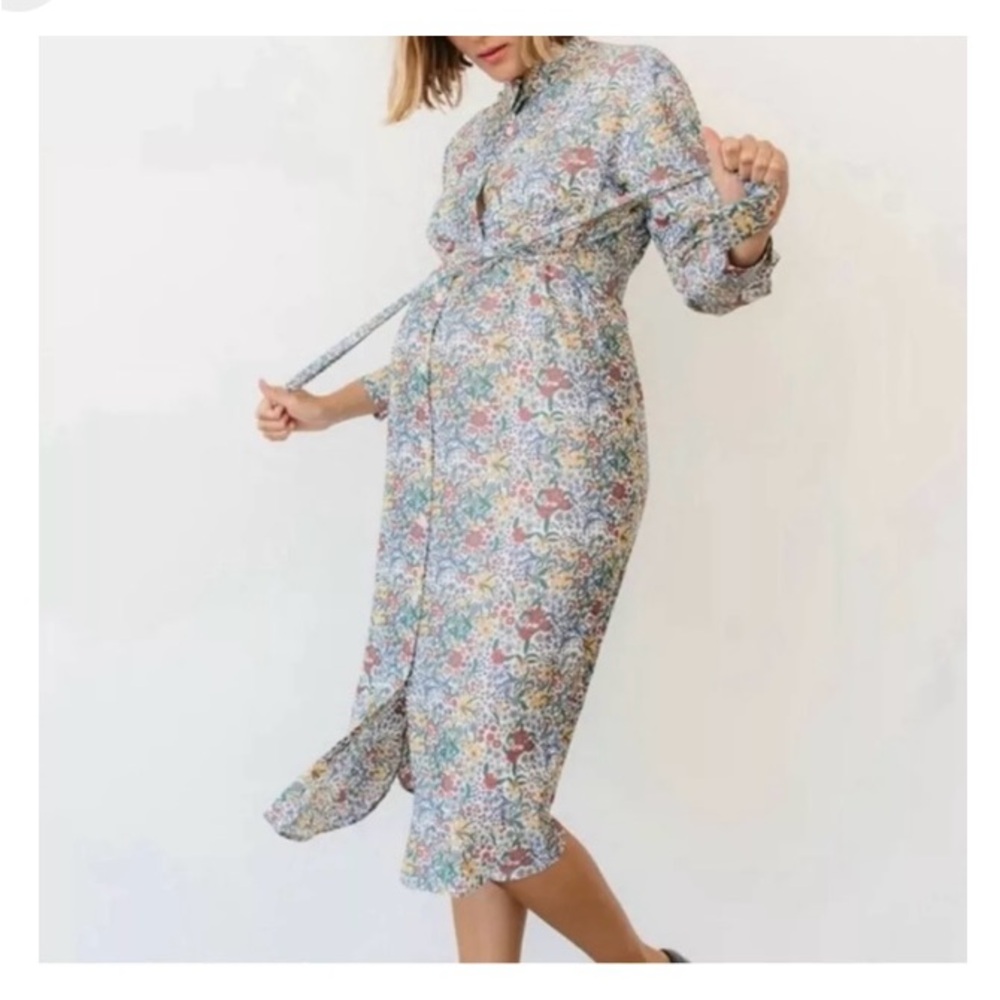 Storq Long Sleeve Floral Shirt Dress with Belt